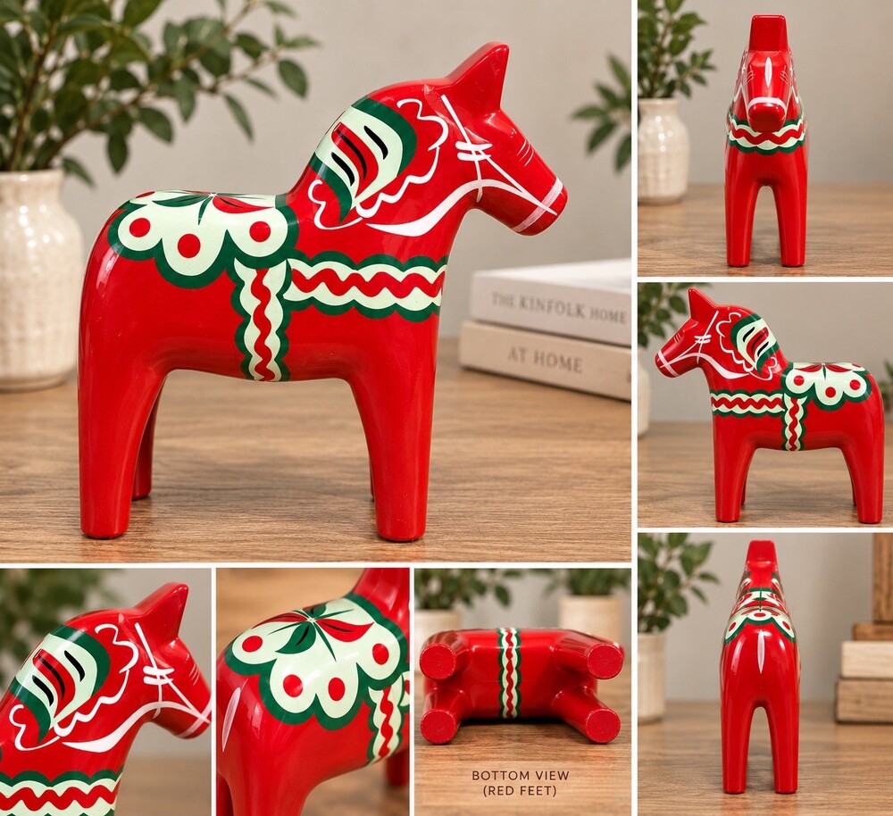 Swedish Dala Hand Painted Horse Red Wooden Vintage Figurine